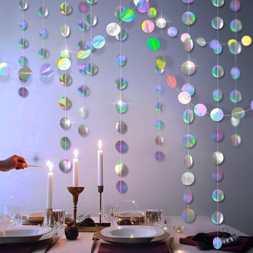 Cheerland Holographic Circle Garlands Iridescent Party Supplies Hanging Streamer Backdrop Mermaid Theme Birthday Decorations Bab